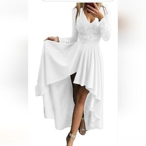 White High low special occasion dress with belt